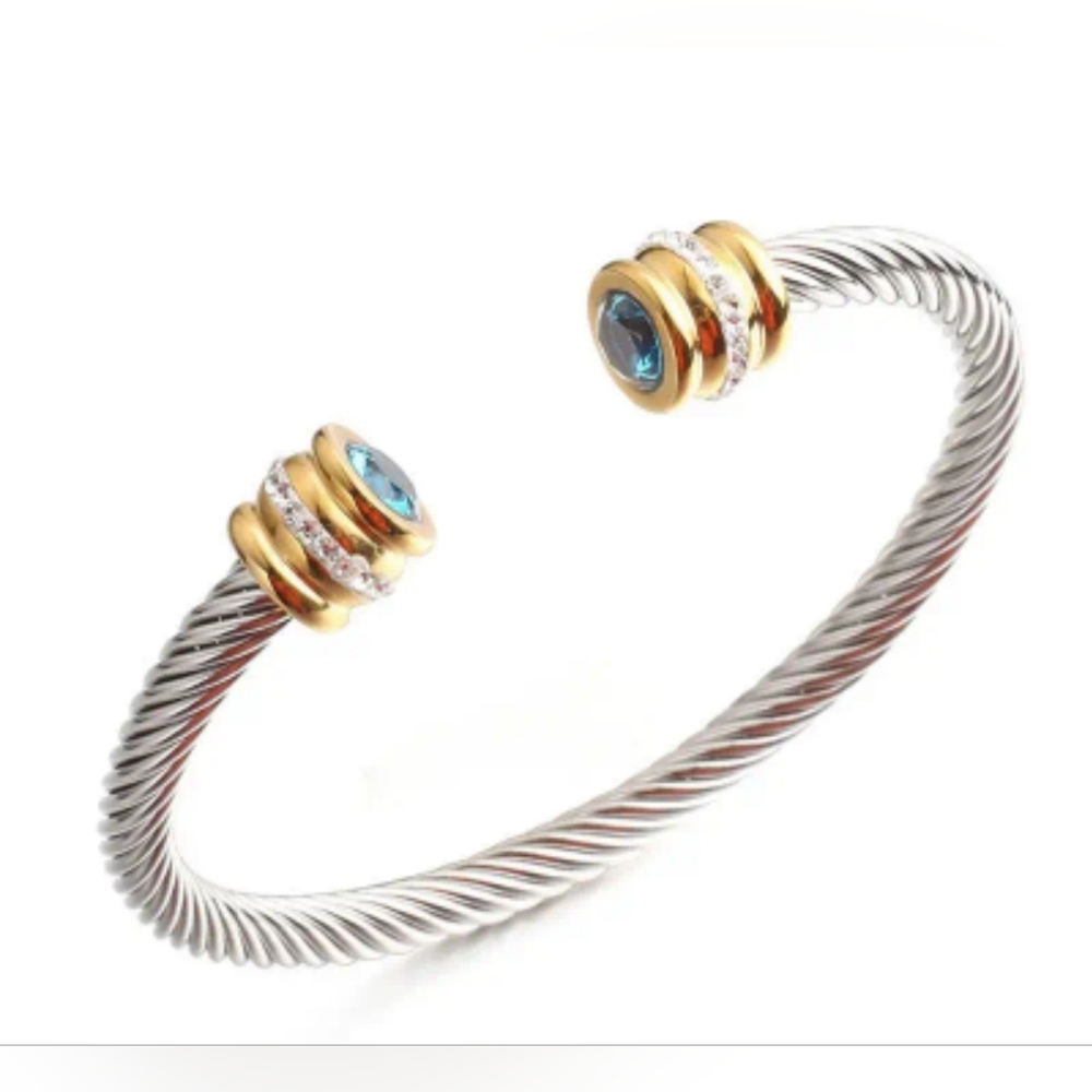 Stainless Steel Bracelet Colorful Artificial Diamond Aquamarine or Light… - Picture 2 of 7